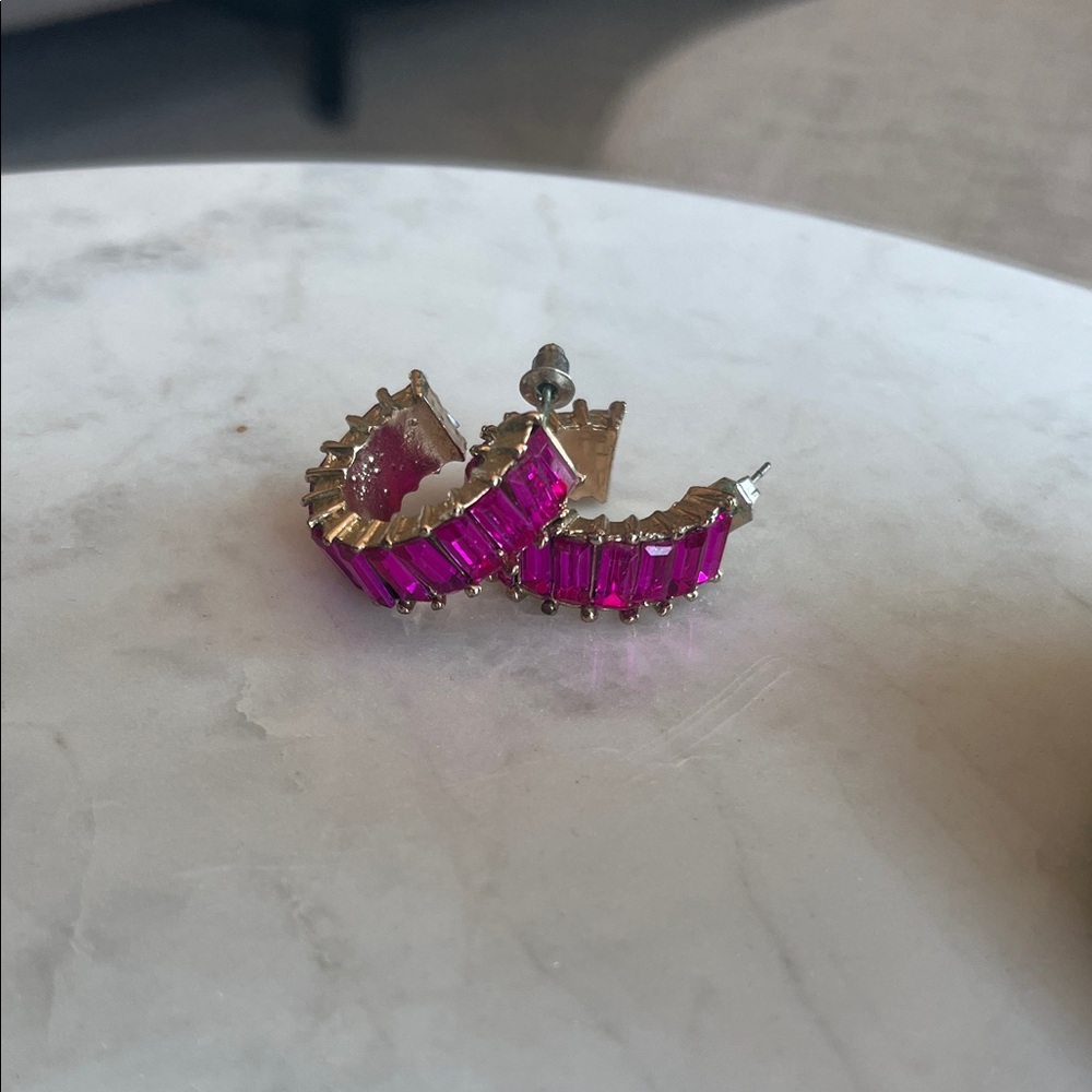Anthropologie Fuchsia Gemstone Hoop Earrings